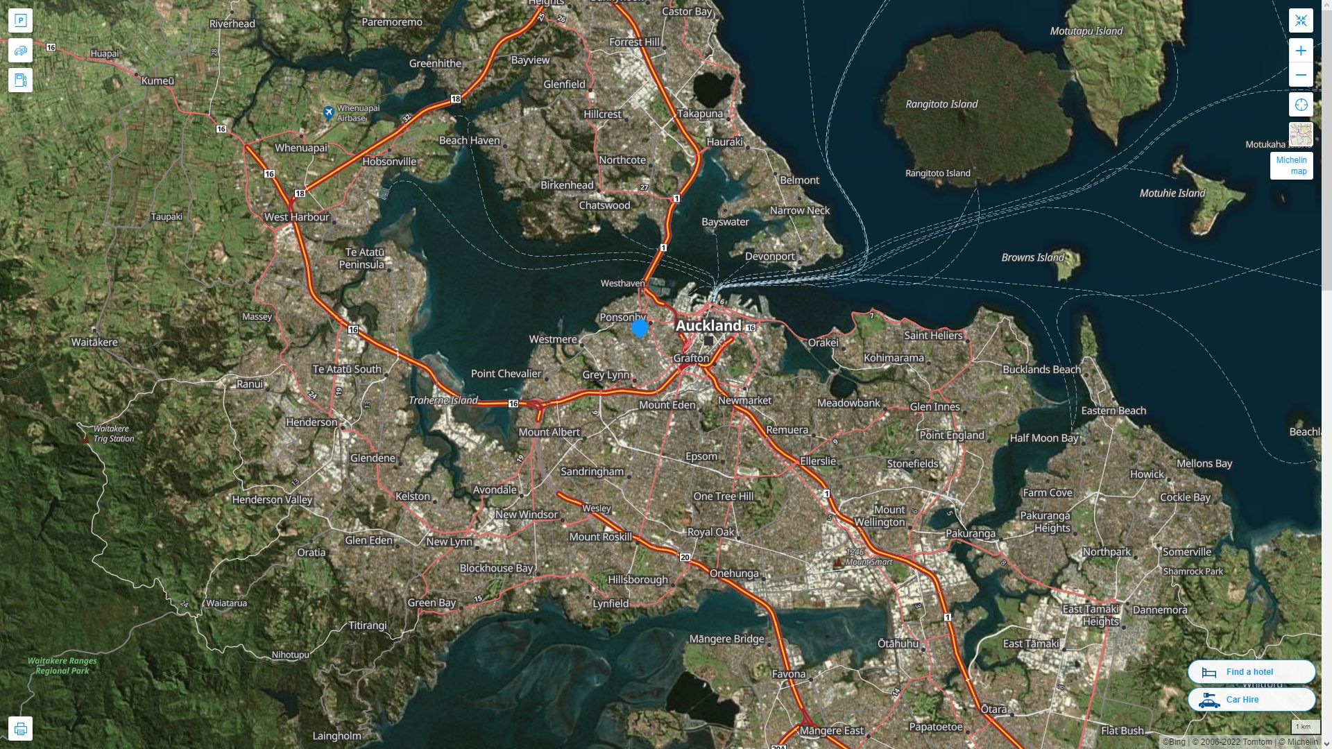 Auckland Nouvelle Zelande Autoroute et carte routiere avec vue satellite